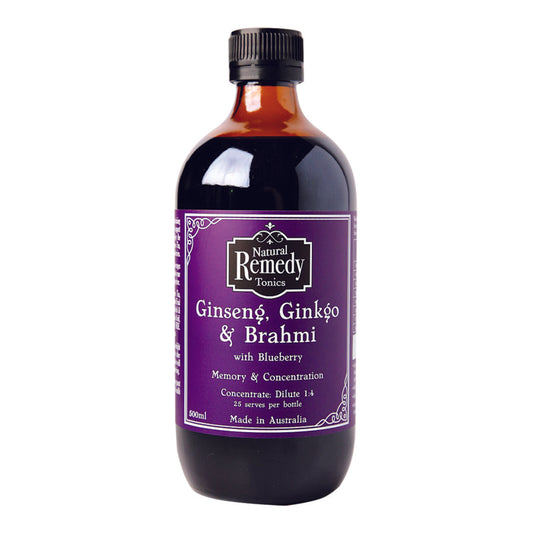 Natural Remedy Tonics Ginseng Ginkgo & Brahmi Concentrate 500ml
