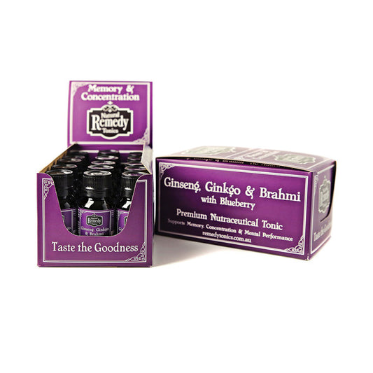 Natural Remedy Tonics Ginseng Ginkgo & Brahmi Concentrate 50ml x 15 Display