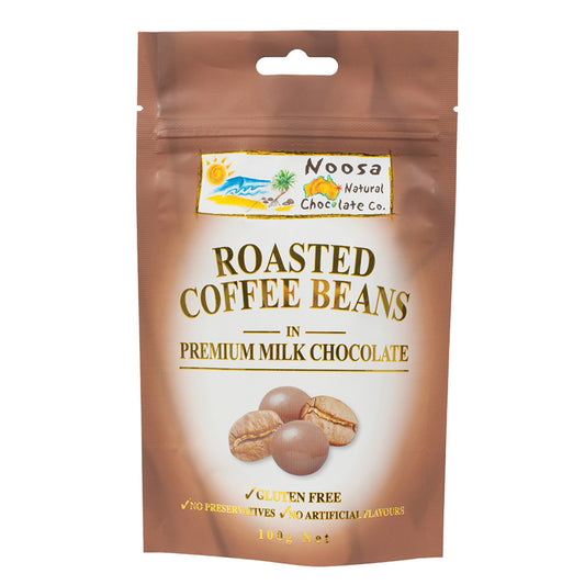 Noosa Natural Choc Co Roasted Coffee Beans in Premium Milk Chocolate 100g