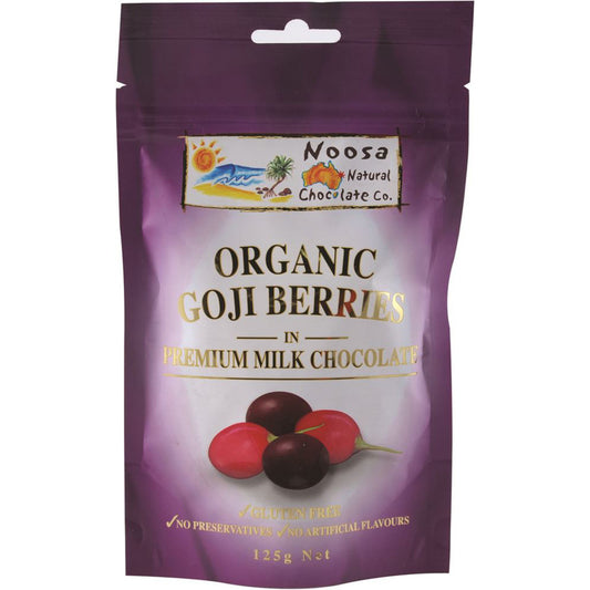 Noosa Natural Choc Co Organic Goji Berries in Premium Milk Chocolate 125g