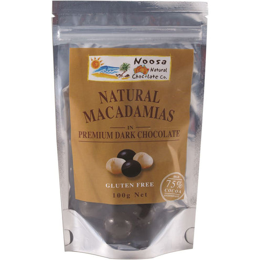 Noosa Natural Choc Co Macadamias in Premium Dark Chocolate 100g