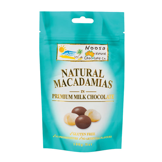 Noosa Natural Choc Co Macadamias in Premium Milk Chocolate 100g