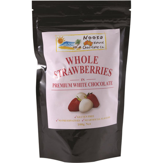 Noosa Natural Choc Co Whole Strawberries in Premium White Chocolate 100g