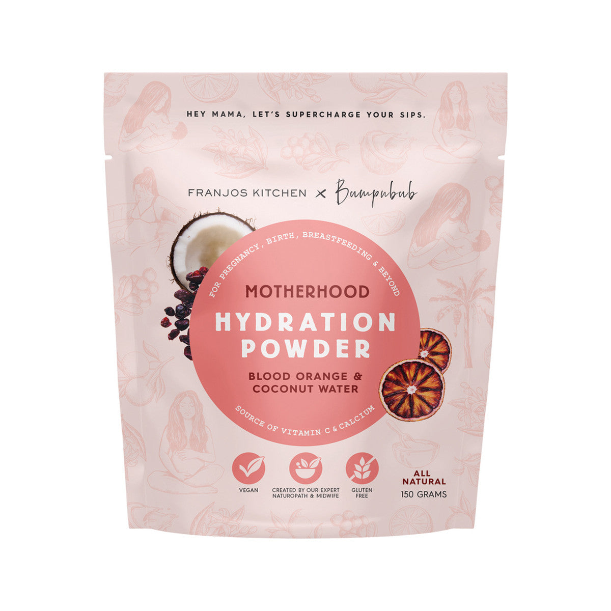 Franjos Kitchen Motherhood Hydration Powder Blood Orange & Coconut Water 150g