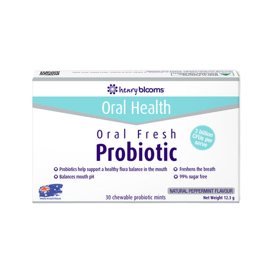 Henry Blooms Oral Health Oral Fresh Probiotic Chewable Peppermint x 30 Pack