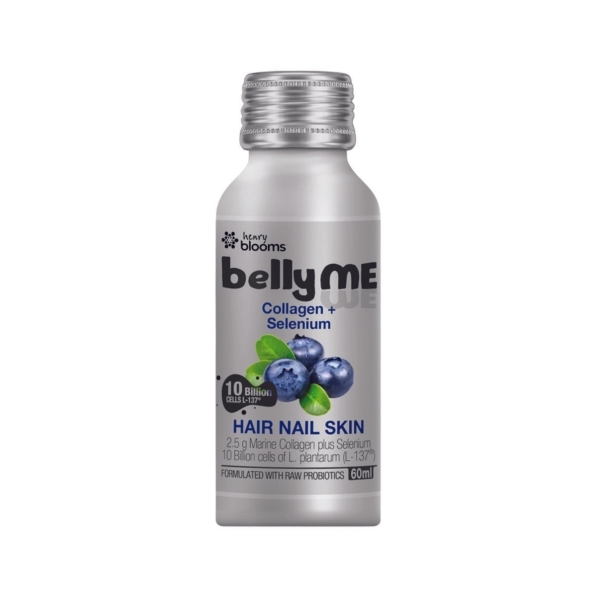 Henry Blooms BellyME Hair Nail Skin Collagen + Selenium Shots Natural Berry 60ml x 7 Pack