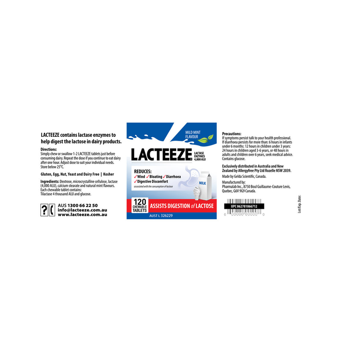 Lacteeze Chewable (mild mint flavour) 120t