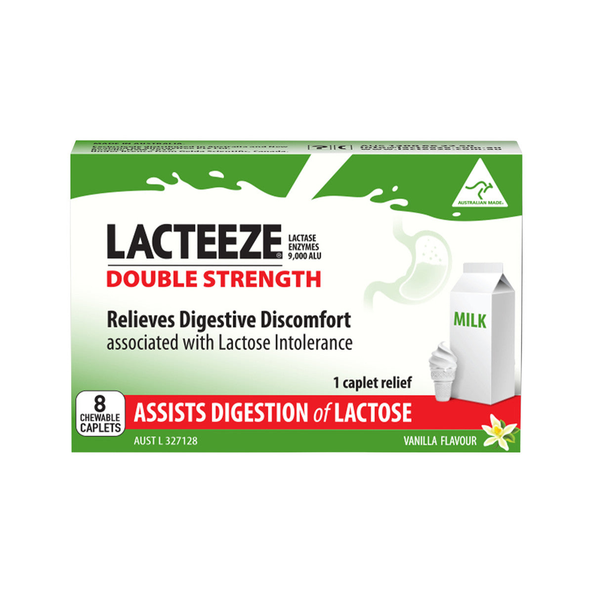 Lacteeze Double Strength Chewable (vanilla flavour) 8c