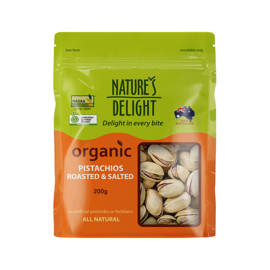 Nature's Delight Organic Pistachios Roasted & Salted 200g